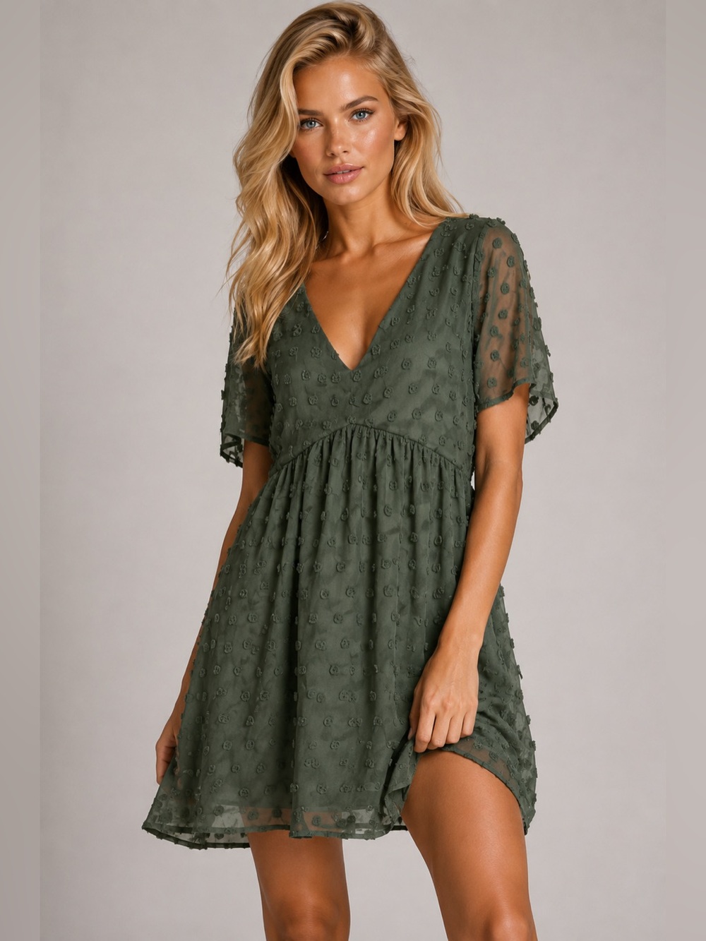 Kirundo Green Swiss Dot Chiffon Mini Dress Romantic Summer Wedding Guest Elegant